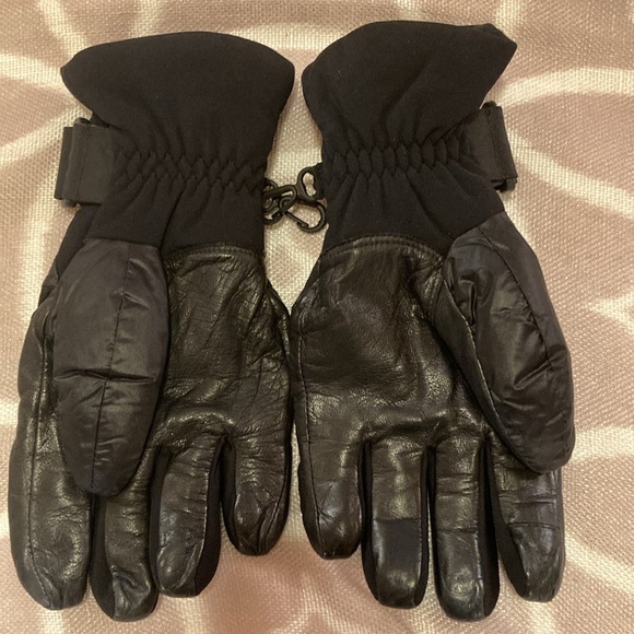 MONCLER AUTHENTIC Women's Black Leather Puffer Quilted Grenoble Gloves Size M - Picture 8 of 16